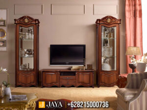 Bufet TV Jati Jepara Ukiran Klasik Solid Wood Natural Color JF-56