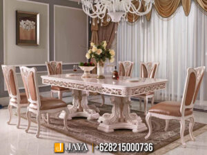 Meja Makan Mewah White Pearl Executive Carving JM-100